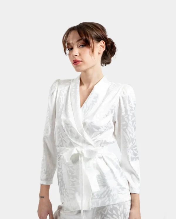 Cuplé Americana Cruzada Jacquard Blanco^Mujer Chaquetas Y Abrigos