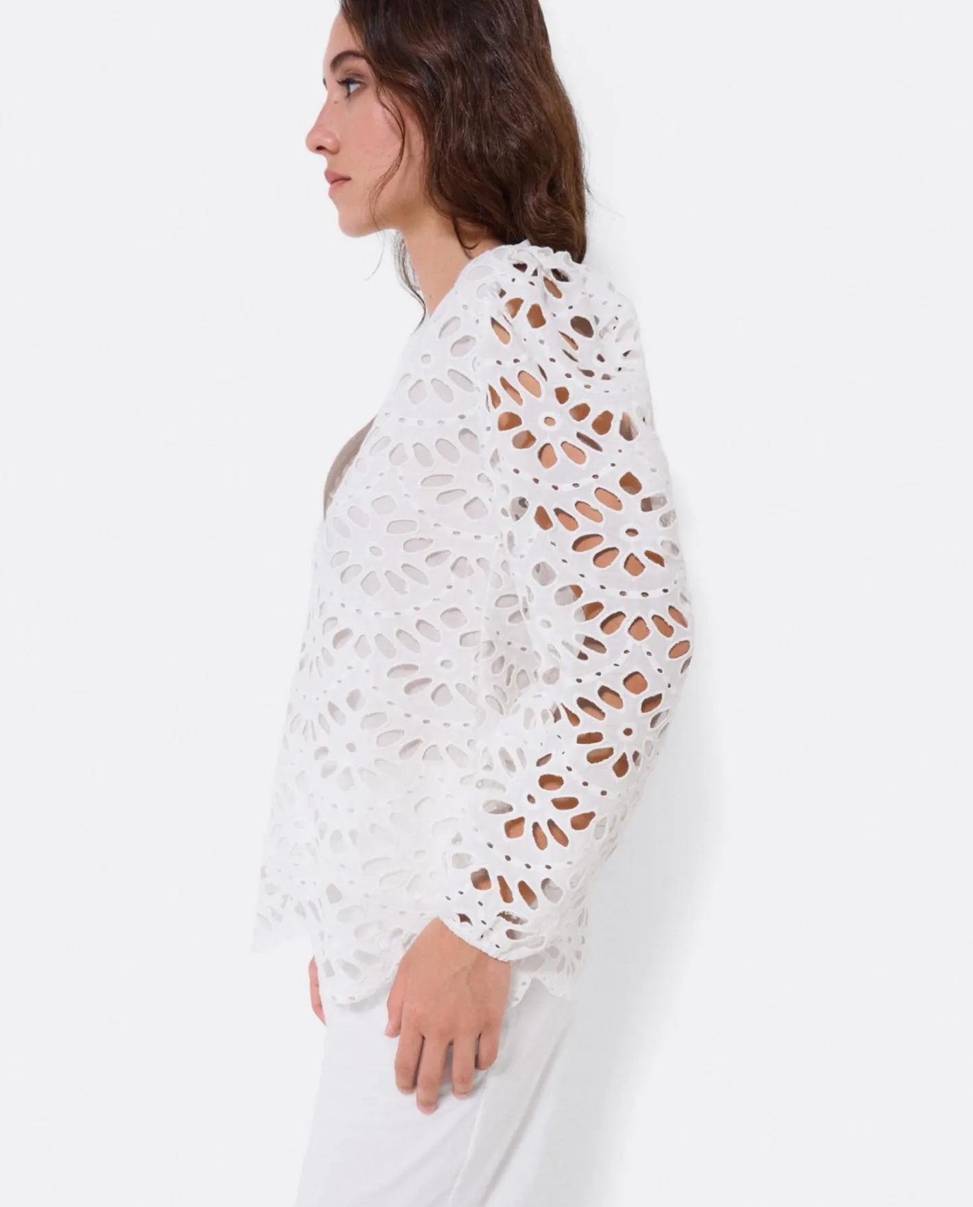 Cuplé Blusa Escote Pico Guipur Blanco^Mujer Camisas Y Tops