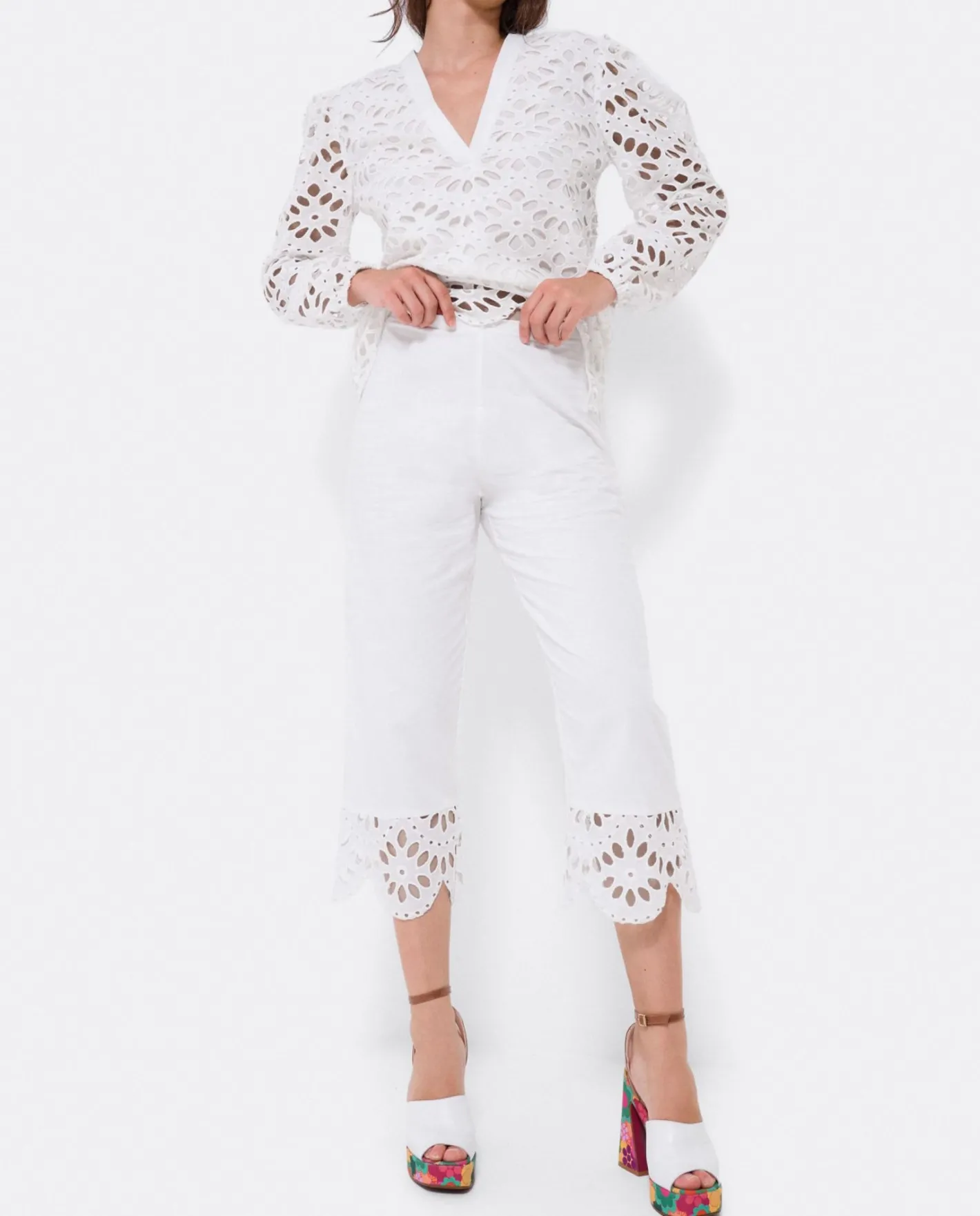 Cuplé Blusa Escote Pico Guipur Blanco^Mujer Camisas Y Tops