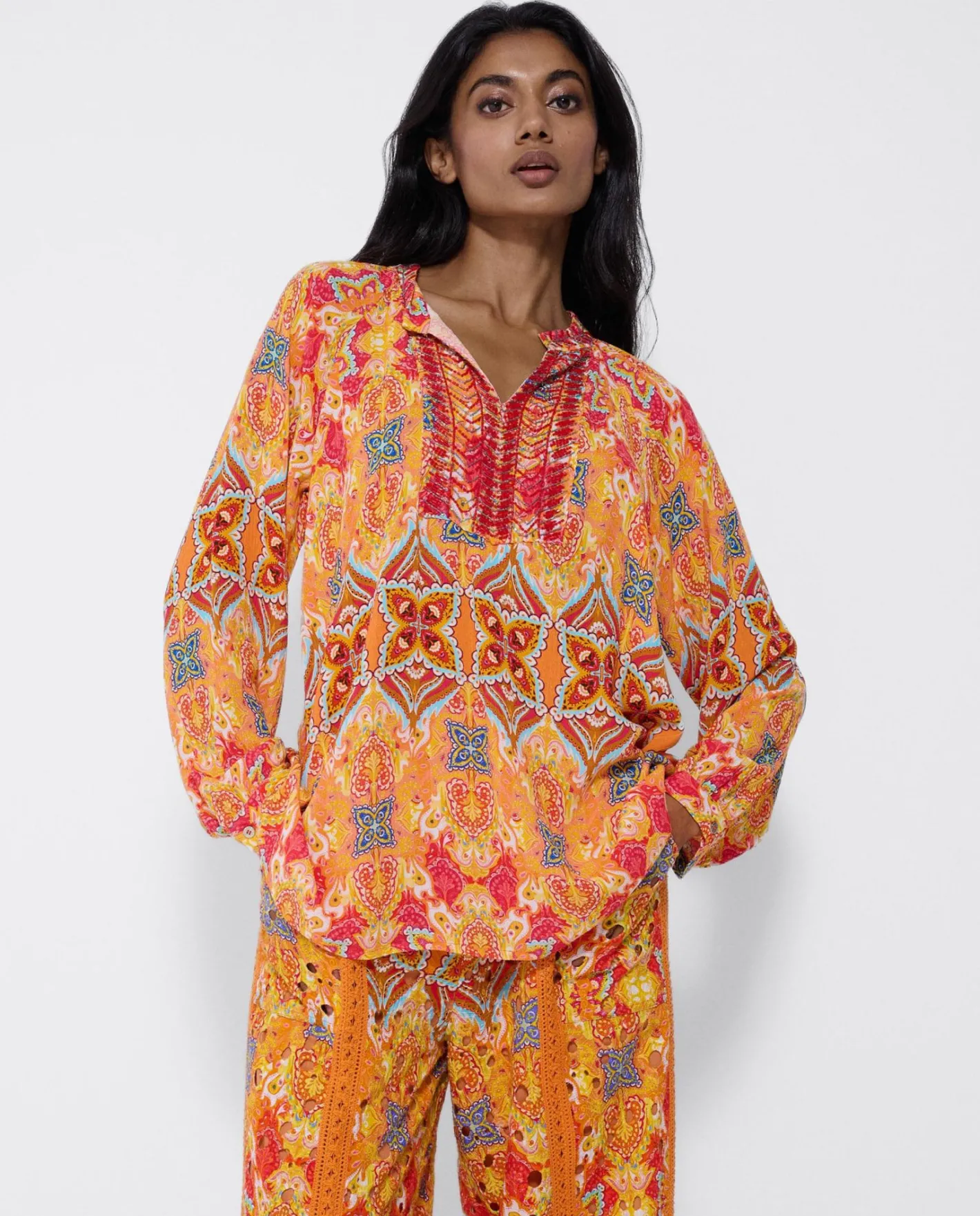 Cuplé Blusa Kaftan Crep Estampado Cachemiras^Mujer Camisas Y Tops