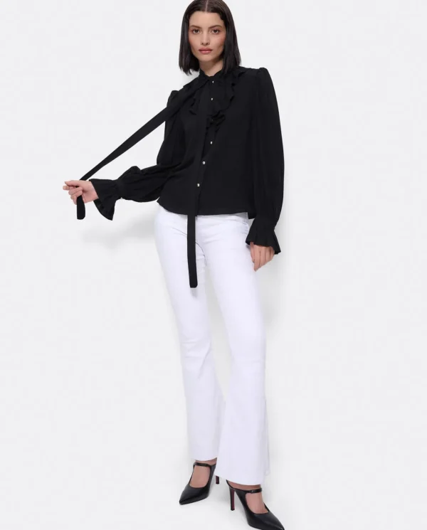 Cuplé Blusa Lazo Cuello Punto Negro^Mujer Camisas Y Tops