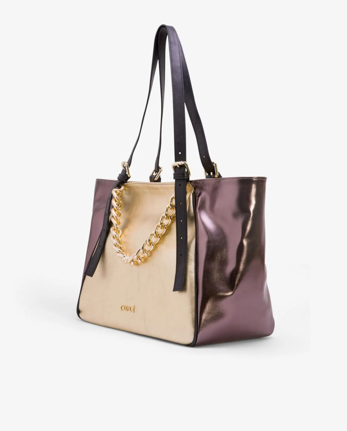 Cuplé Bolso Grande Tricolor Napa Metalizado Oro^Mujer Shoppers Y Bolsos Hombro