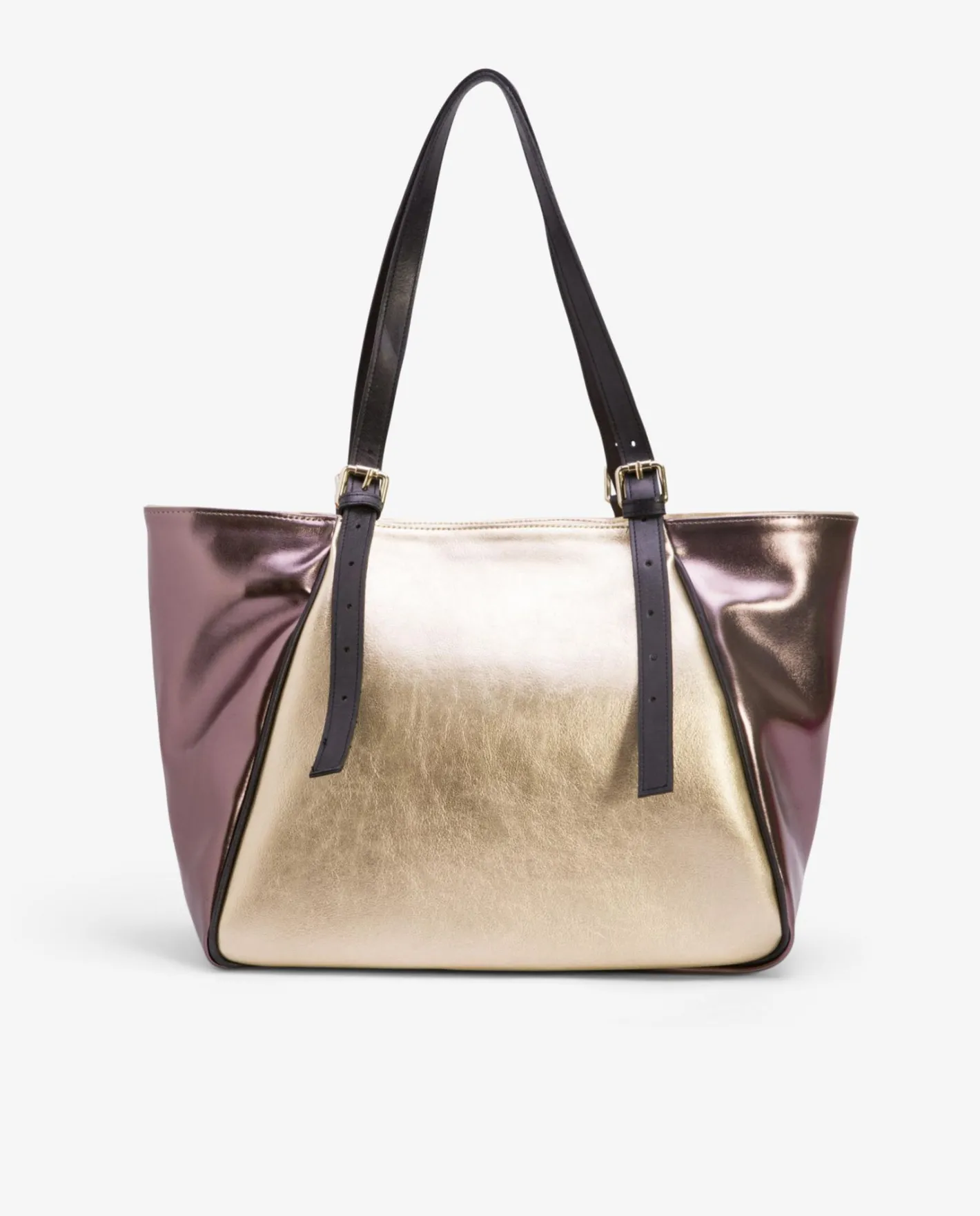 Cuplé Bolso Grande Tricolor Napa Metalizado Oro^Mujer Shoppers Y Bolsos Hombro