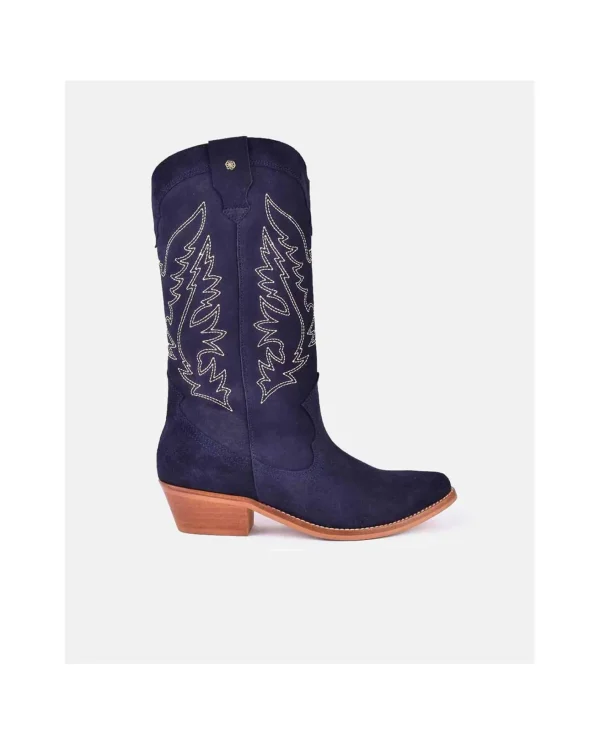Cuplé Bota Cowboy Tacón Bajo Serraje Marino^Mujer Botas Y Botines