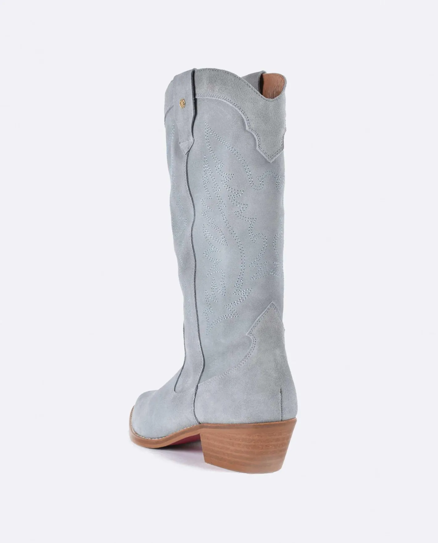 Cuplé Bota Cowboy Tacón Bajo Serraje Celeste^Mujer Botas Y Botines
