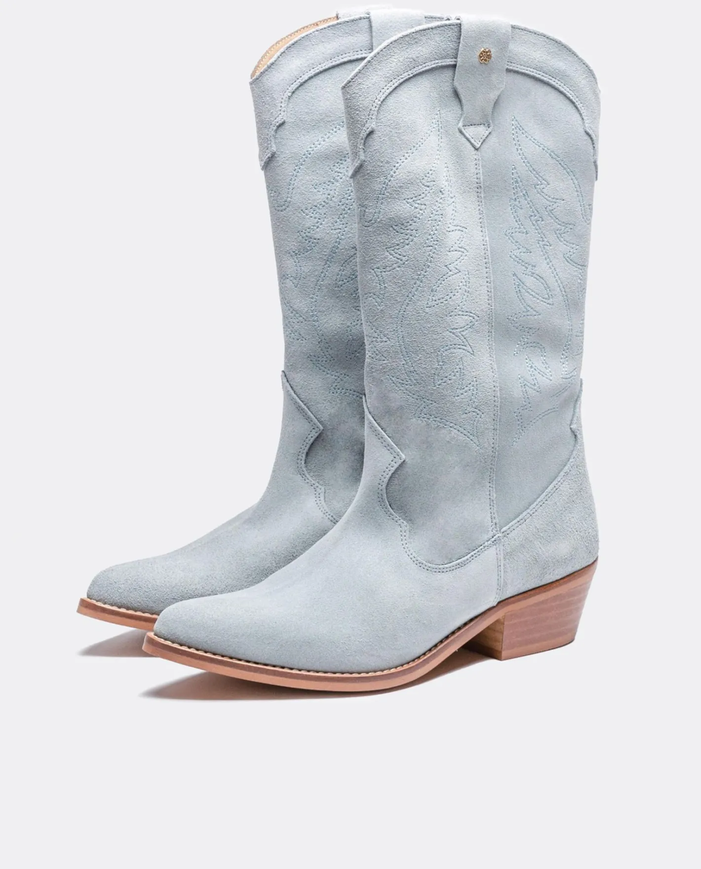 Cuplé Bota Cowboy Tacón Bajo Serraje Celeste^Mujer Botas Y Botines