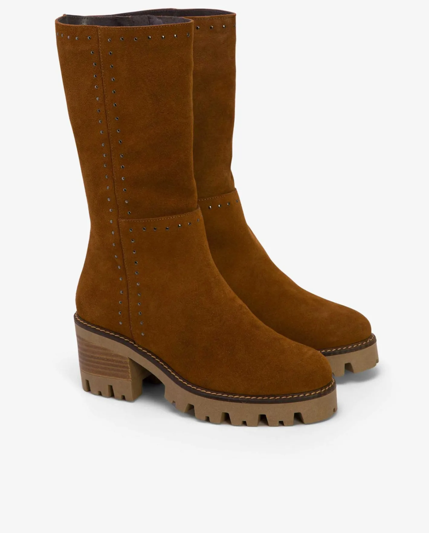 Cuplé Bota Microtachas Serraje Cuero^Mujer Botas Y Botines