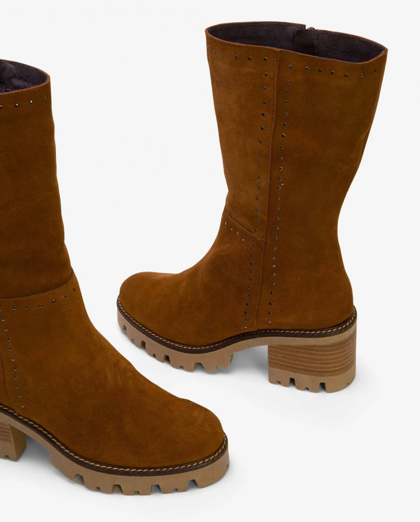 Cuplé Bota Microtachas Serraje Cuero^Mujer Botas Y Botines