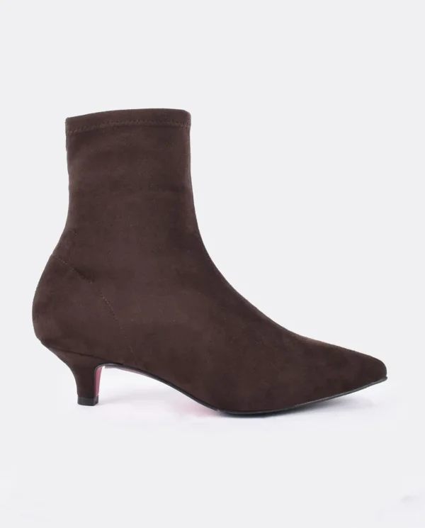 Cuplé Botin Licra Tacón Bajo Ultrasuede Strech Marron^Mujer Botas Y Botines
