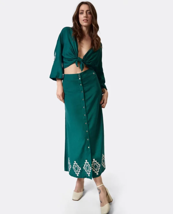 Cuplé Camisa Con Nudo Lino Verde^Mujer Camisas Y Tops