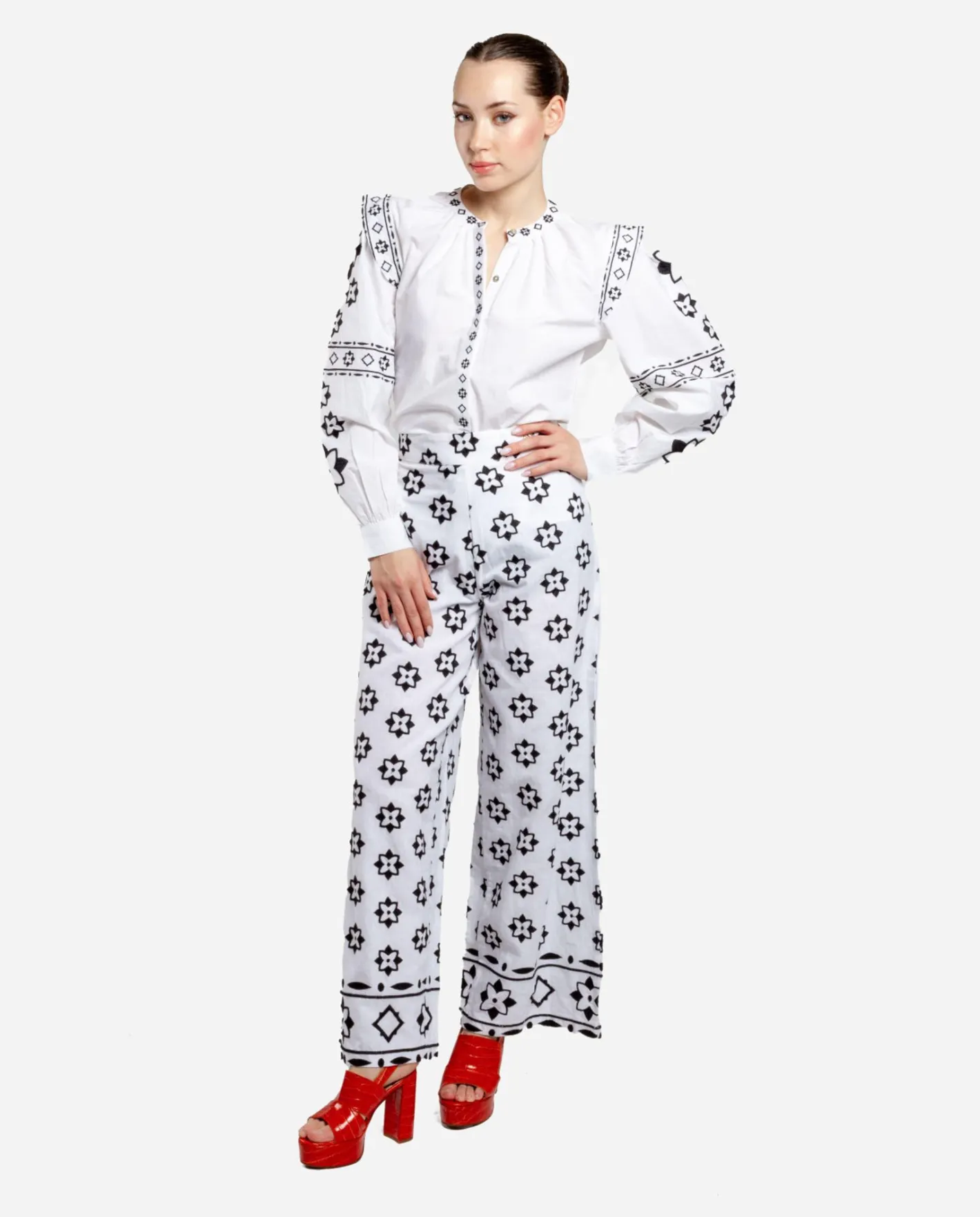 Cuplé Camisa Mangas Bordadas Algodon Blanco^Mujer Camisas Y Tops