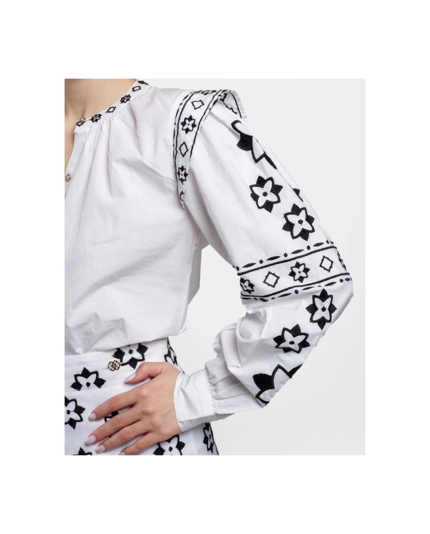 Cuplé Camisa Mangas Bordadas Algodon Blanco^Mujer Camisas Y Tops
