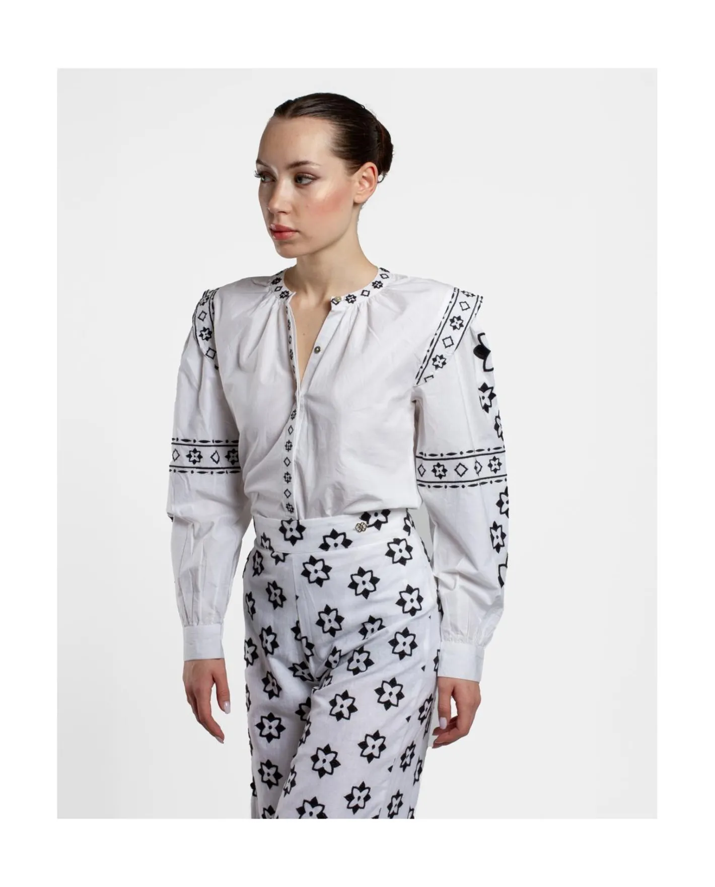 Cuplé Camisa Mangas Bordadas Algodon Blanco^Mujer Camisas Y Tops