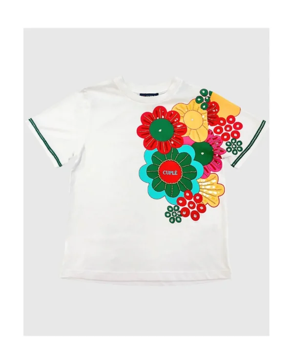 Cuplé Camiseta Flor Multicolor Algodon Blanco^Mujer Camisas Y Tops
