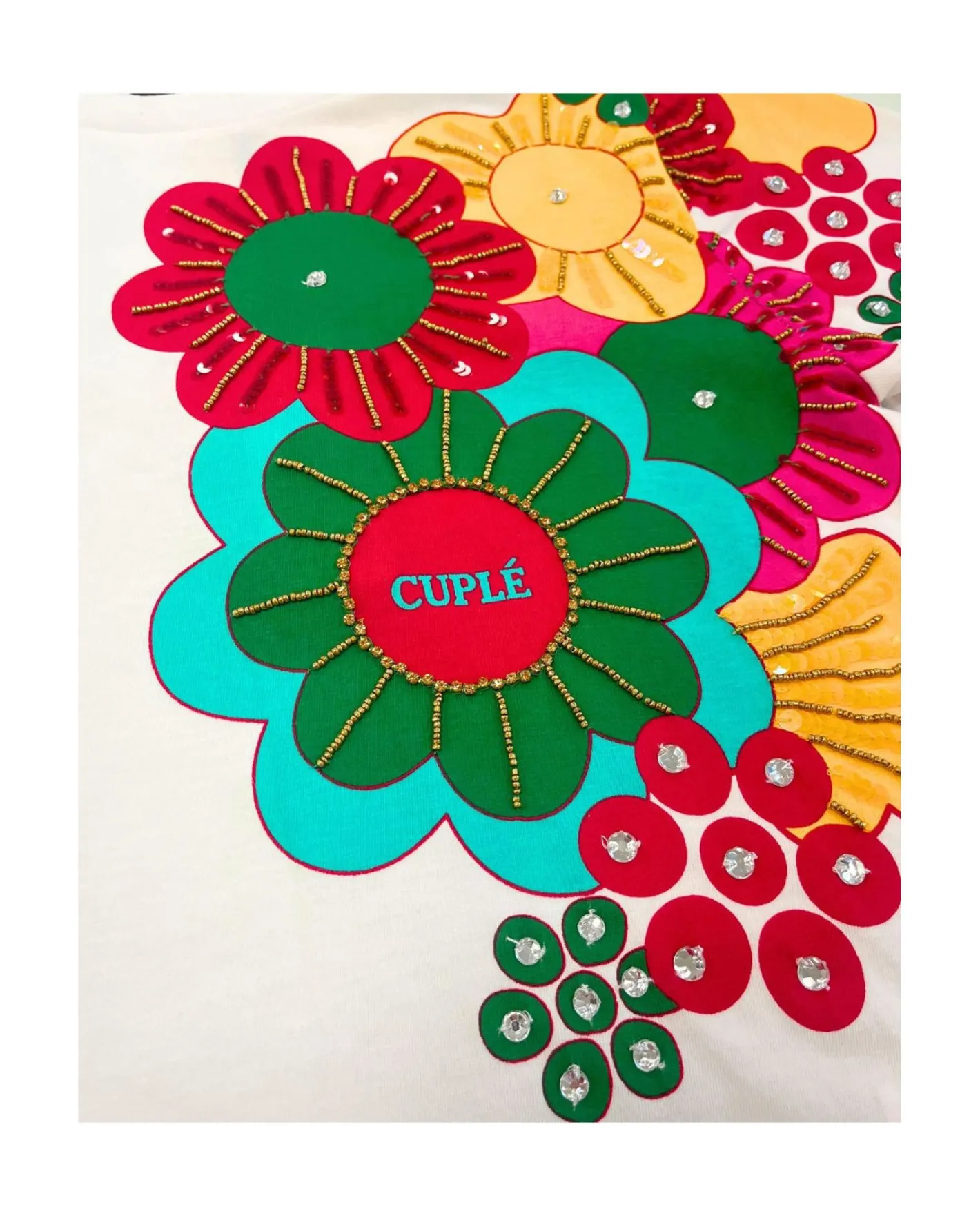 Cuplé Camiseta Flor Multicolor Algodon Blanco^Mujer Camisas Y Tops