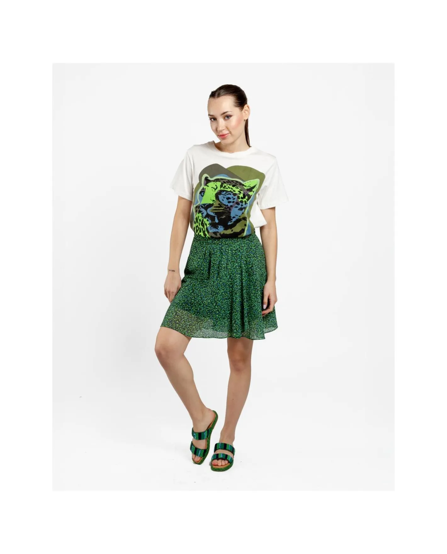 Cuplé Camiseta Leopardo Algodon Blanco^Mujer Camisas Y Tops