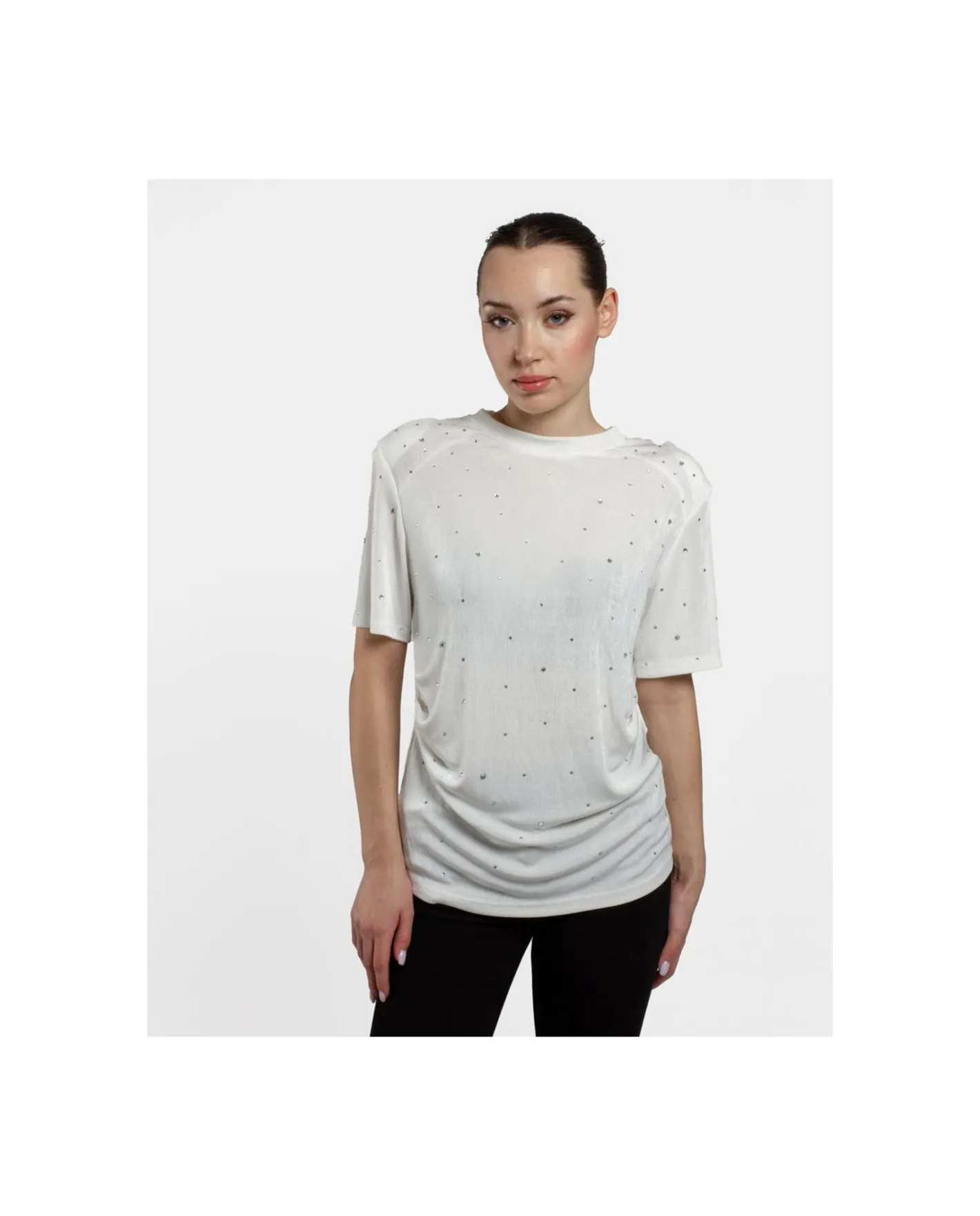 Cuplé Camiseta Strass Punto Blanco^Mujer Camisas Y Tops