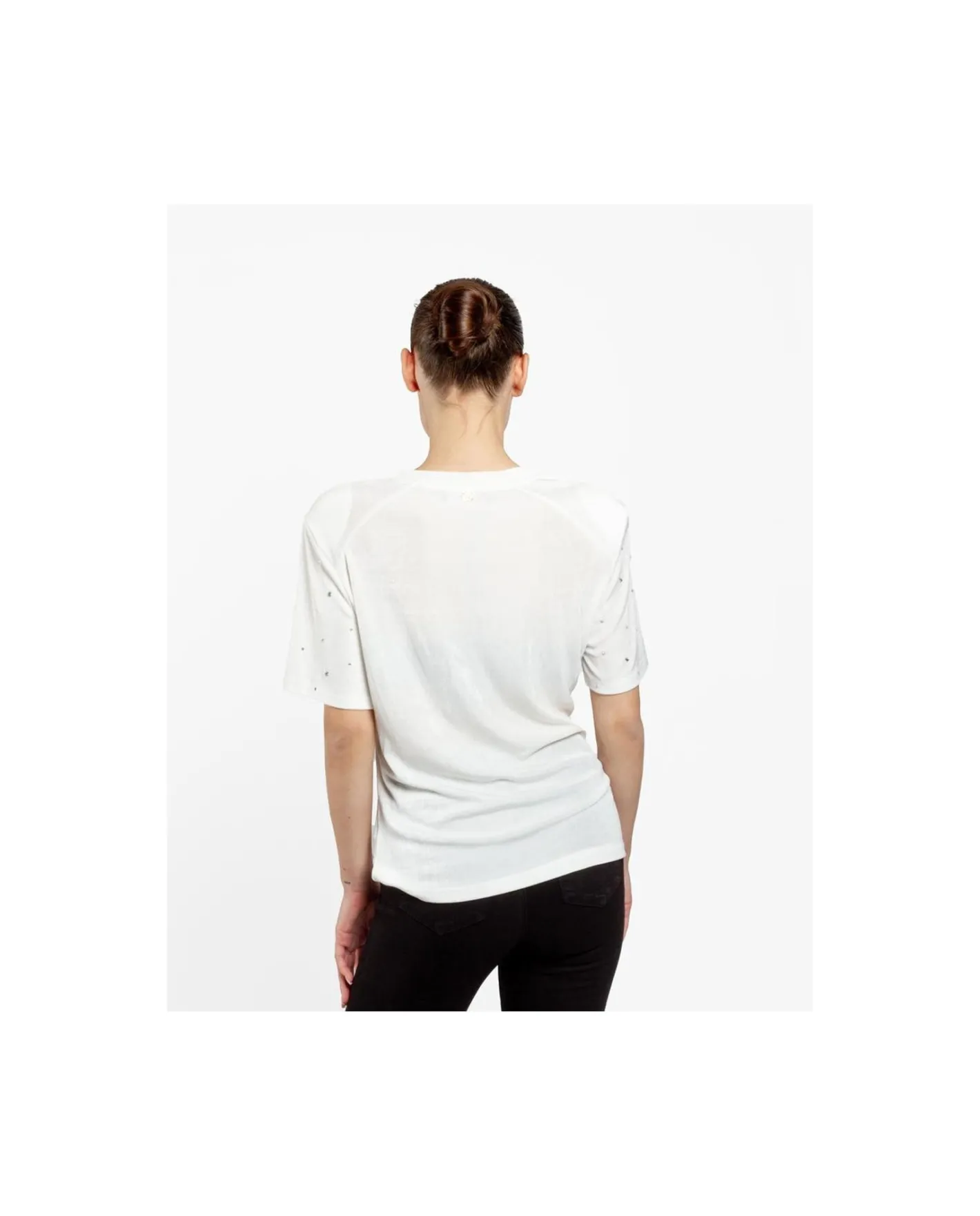 Cuplé Camiseta Strass Punto Blanco^Mujer Camisas Y Tops