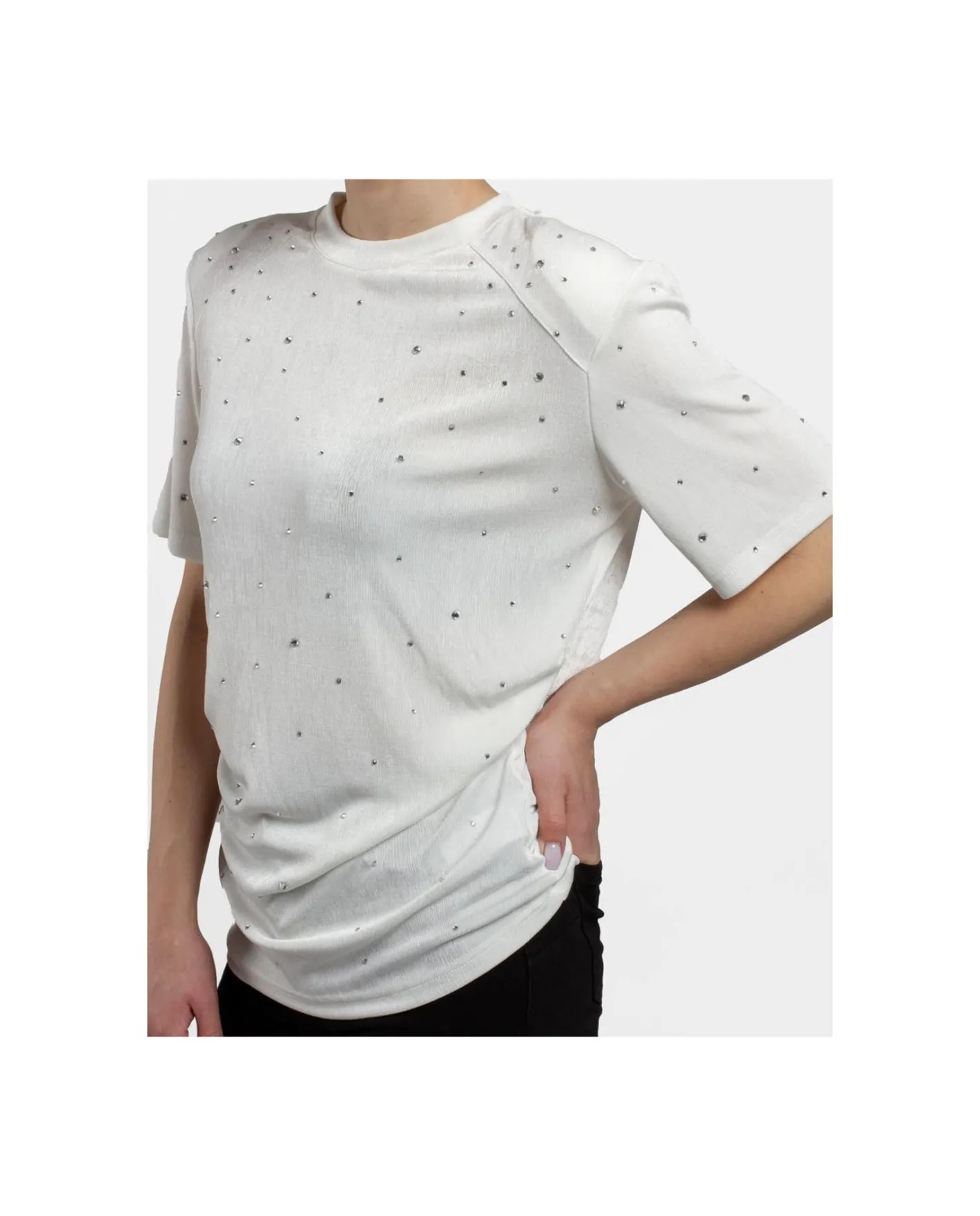 Cuplé Camiseta Strass Punto Blanco^Mujer Camisas Y Tops
