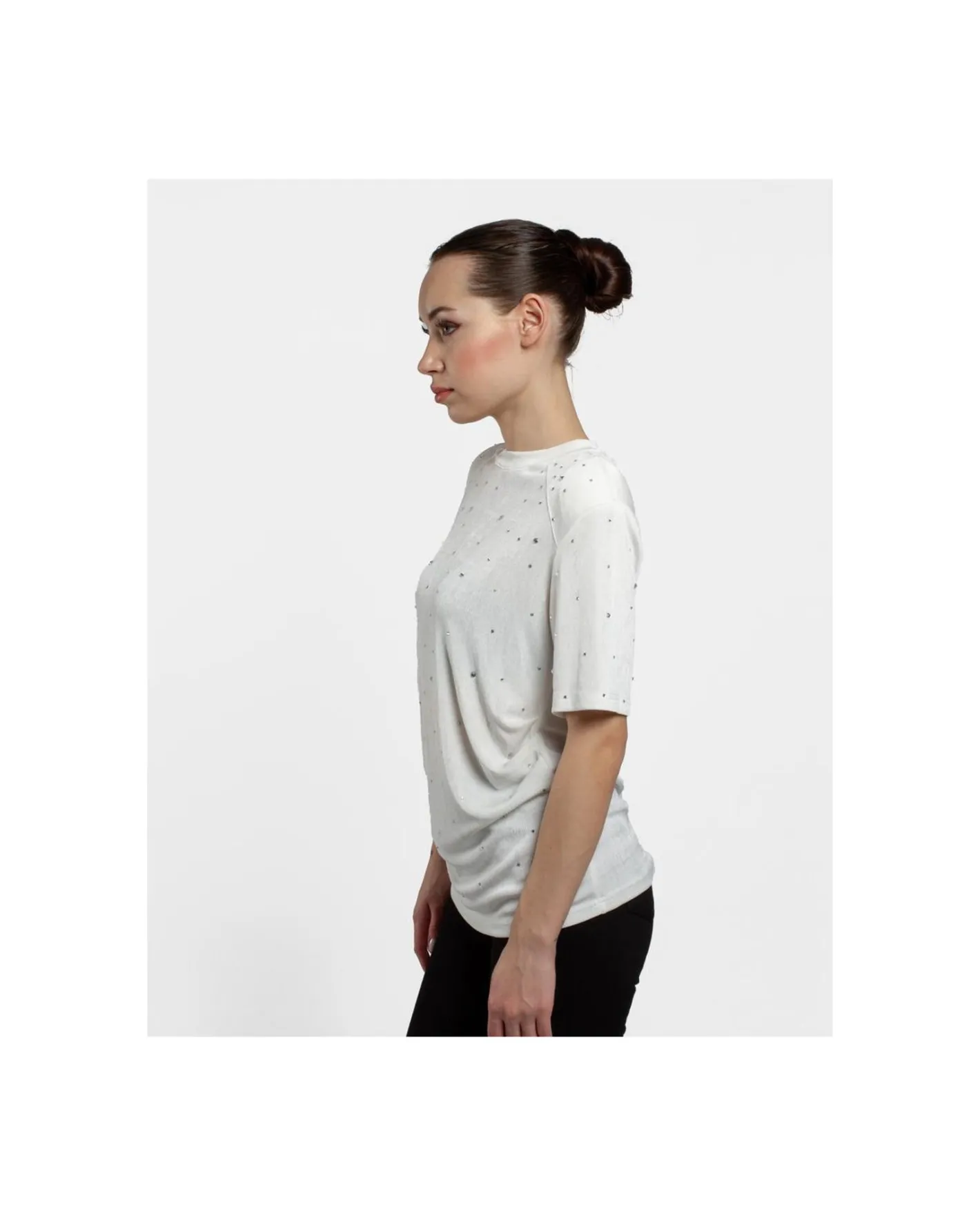 Cuplé Camiseta Strass Punto Blanco^Mujer Camisas Y Tops