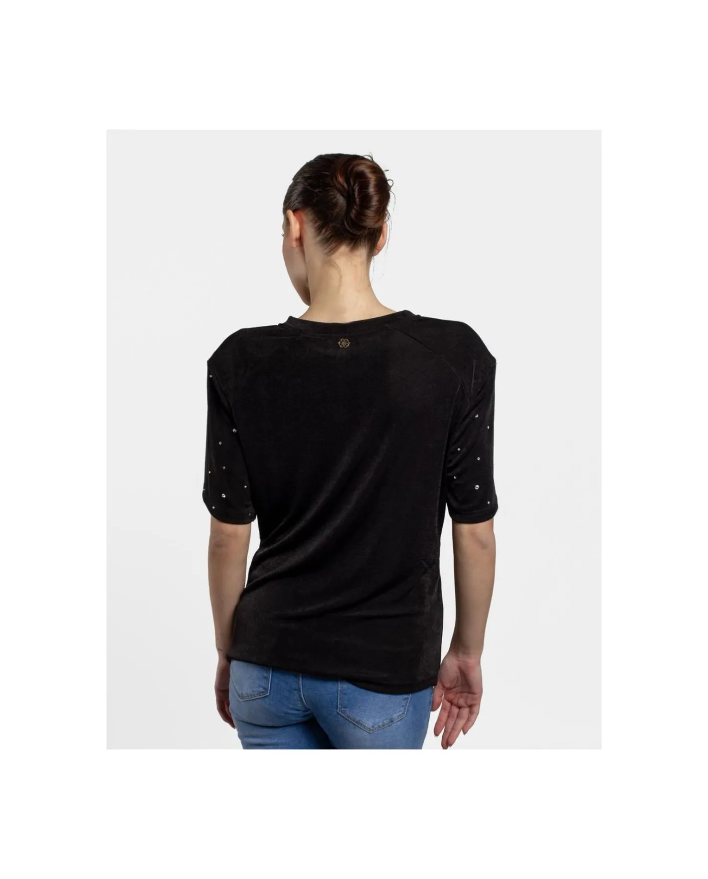 Cuplé Camiseta Strass Punto Negro^Mujer Camisas Y Tops