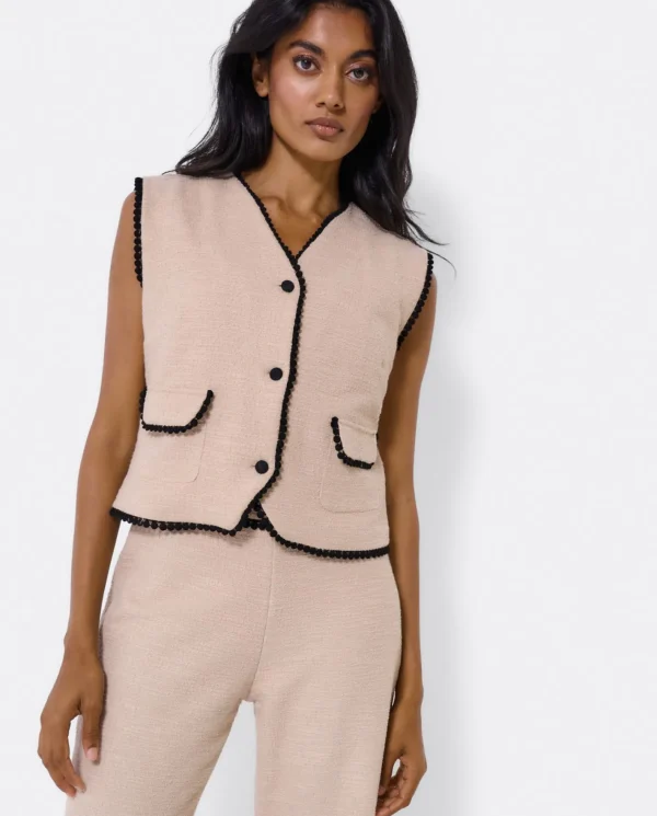 Cuplé Chaleco Puntilla Tweed Beig^Mujer Camisas Y Tops