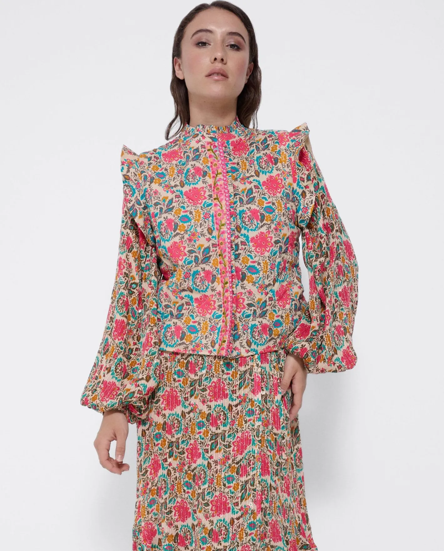 Cuplé Chaleco Volantes Algodon Flores Beig^Mujer Chaquetas Y Abrigos