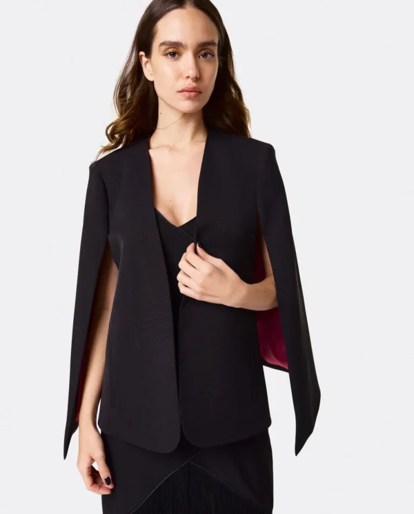 Cuplé Chaqueta Capa Crep Negro^Mujer Chaquetas Y Abrigos