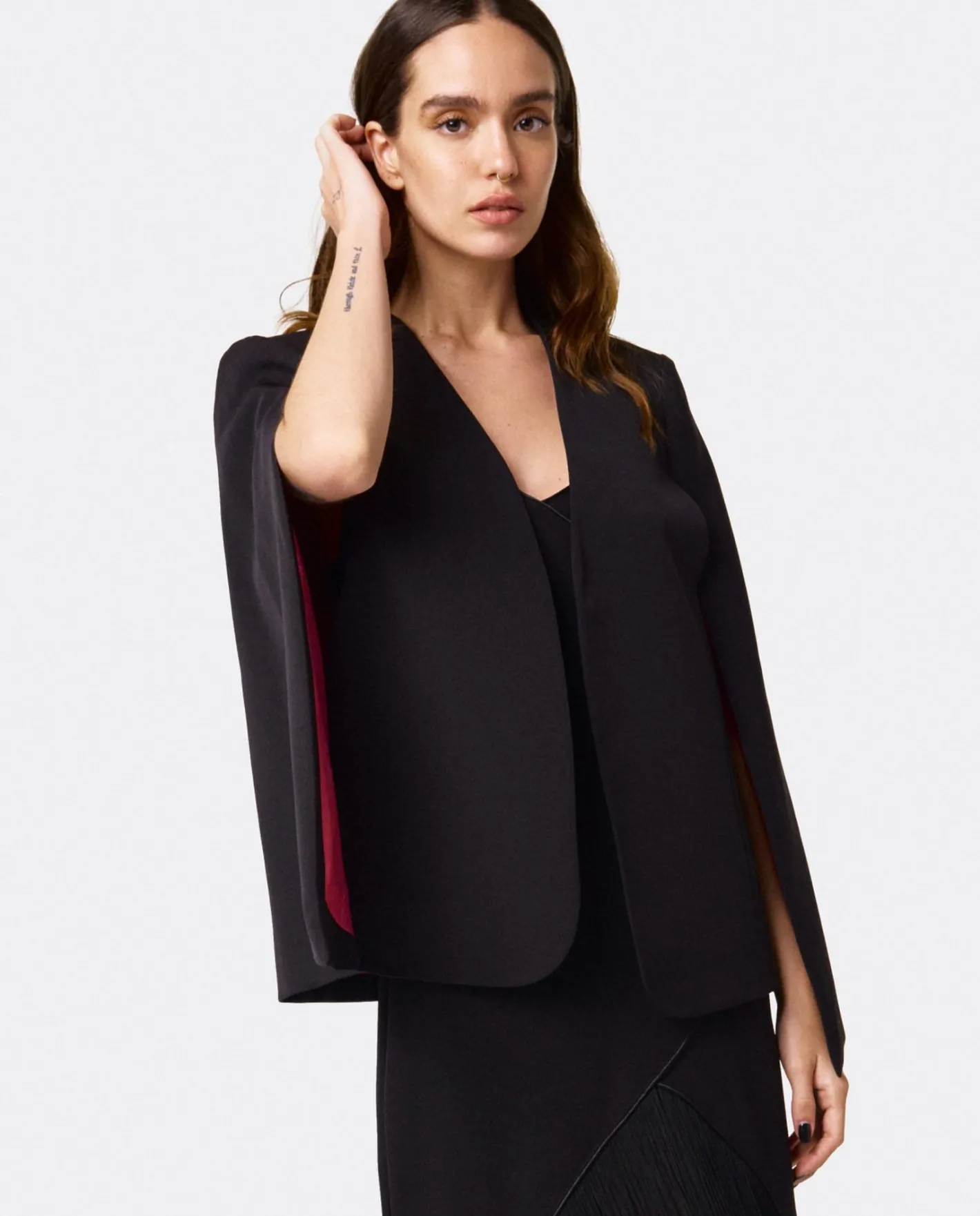 Cuplé Chaqueta Capa Crep Negro^Mujer Chaquetas Y Abrigos