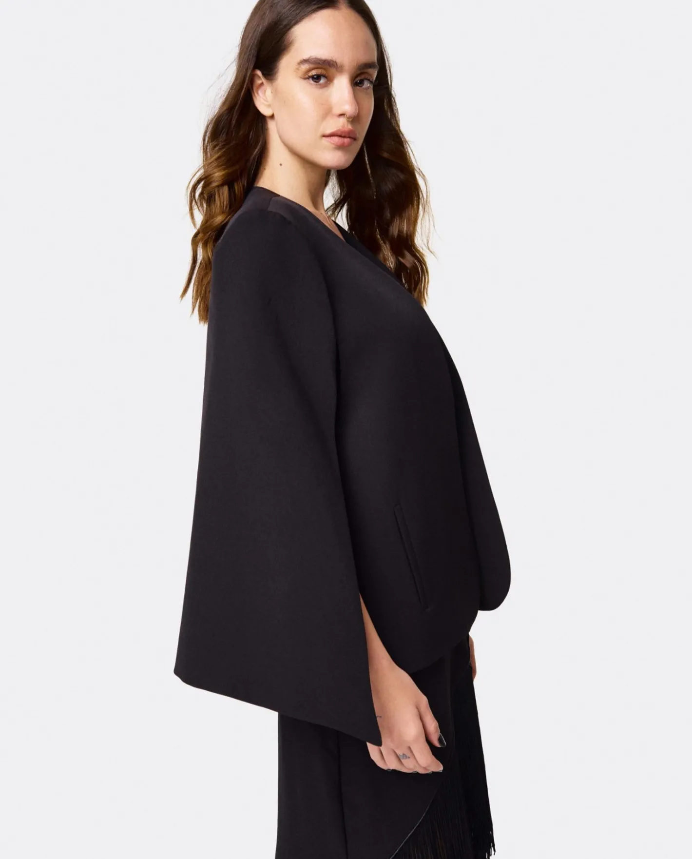 Cuplé Chaqueta Capa Crep Negro^Mujer Chaquetas Y Abrigos