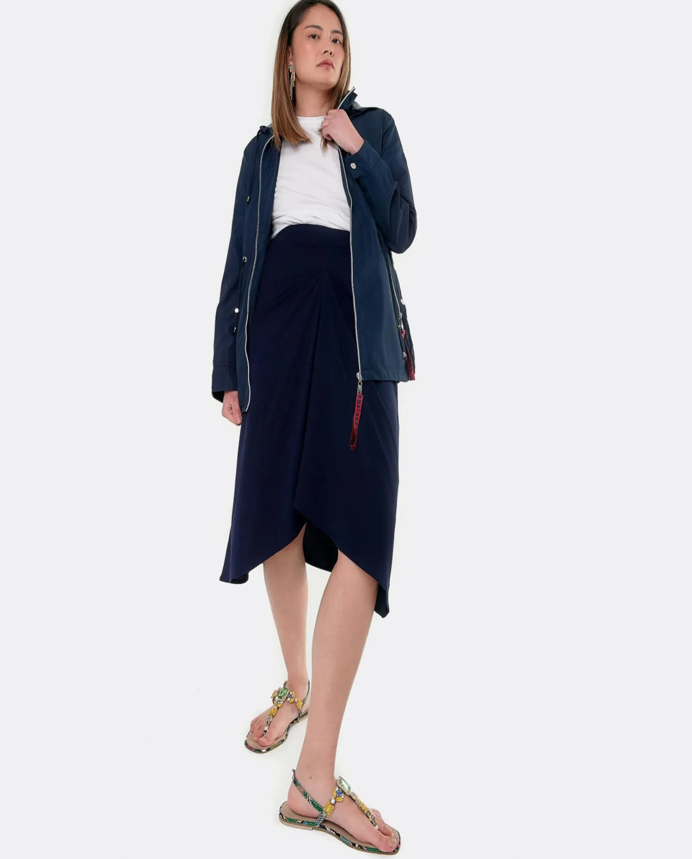 Cuplé Chaqueta Corta Con Capucha Tecnico Marino^Mujer Chaquetas Y Abrigos