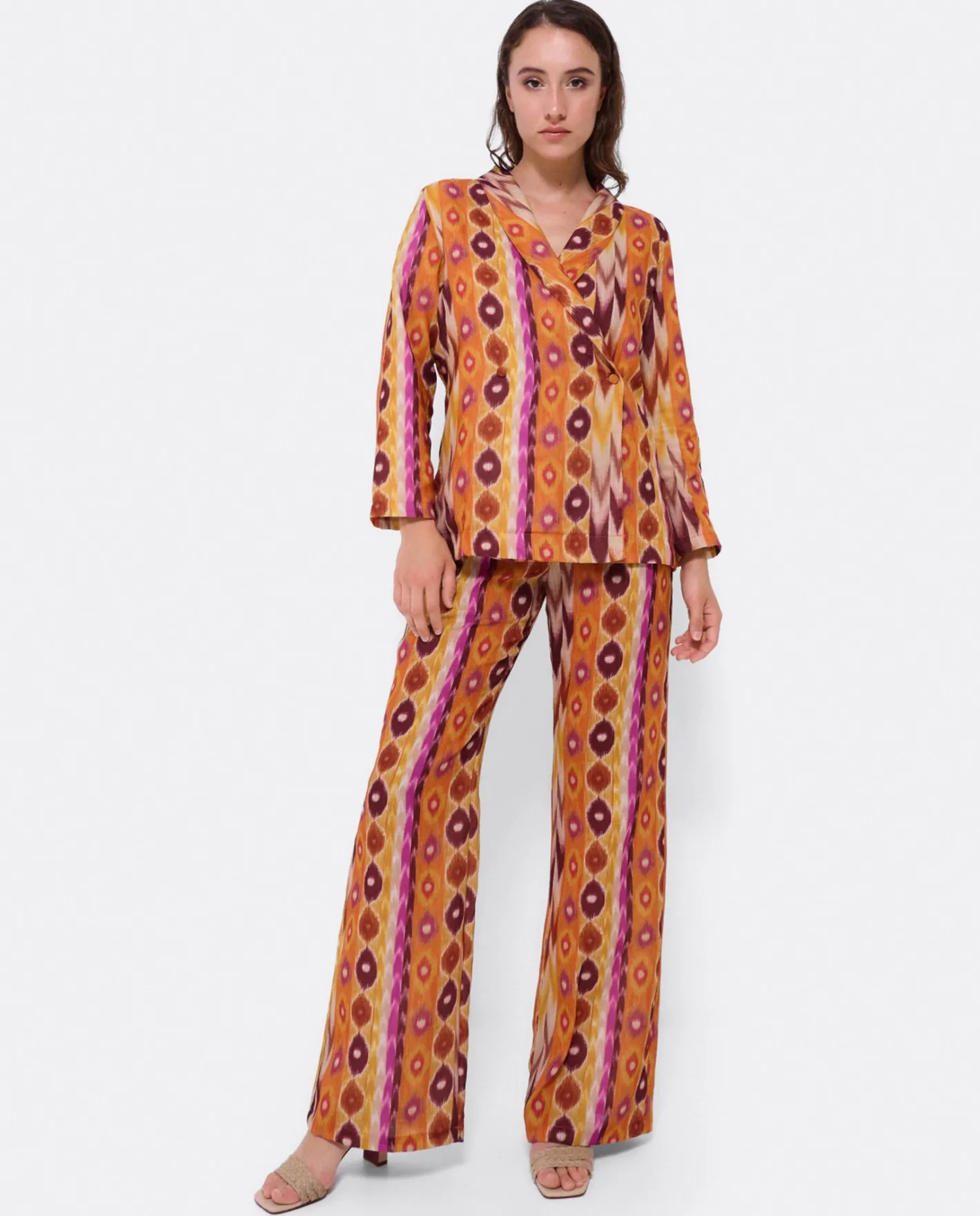 Cuplé Chaqueta Cruzada Tejido Estampado Etnico^Mujer Chaquetas Y Abrigos