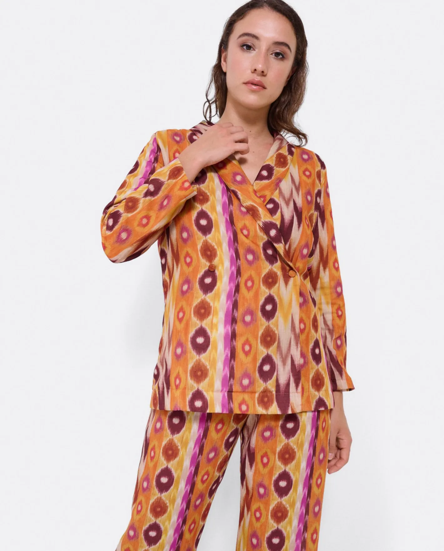Cuplé Chaqueta Cruzada Tejido Estampado Etnico^Mujer Chaquetas Y Abrigos