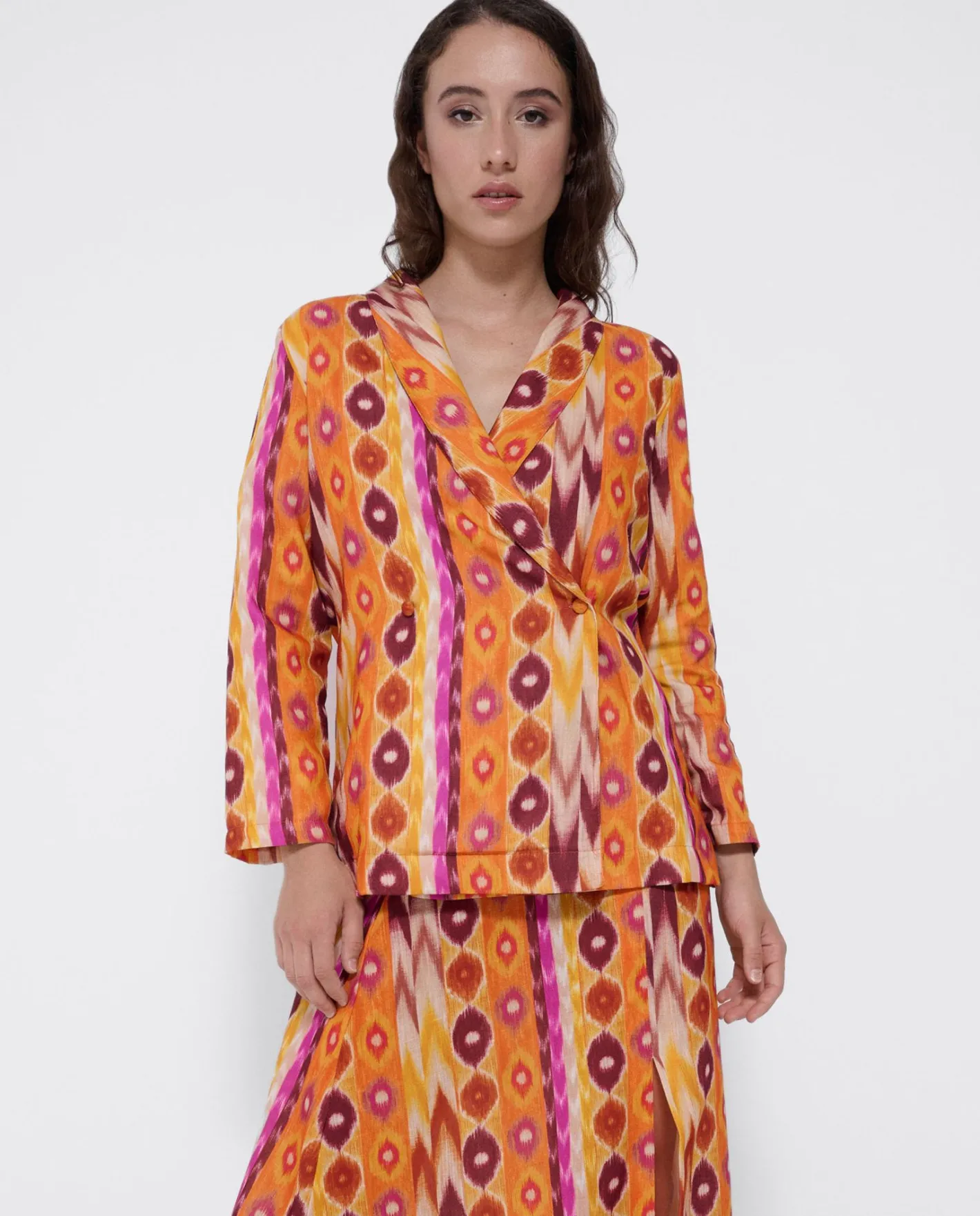 Cuplé Chaqueta Cruzada Tejido Estampado Etnico^Mujer Chaquetas Y Abrigos