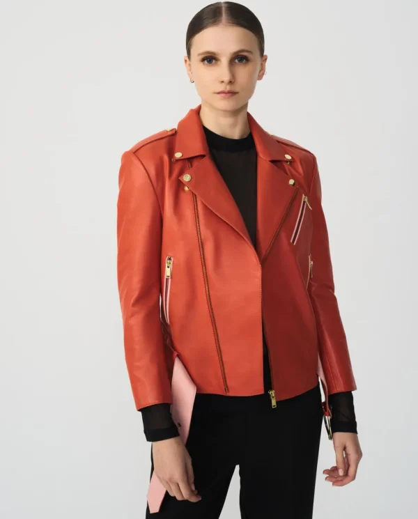 Cuplé Chaqueta Motera Napa Naranja^Mujer Pelo Y Piel