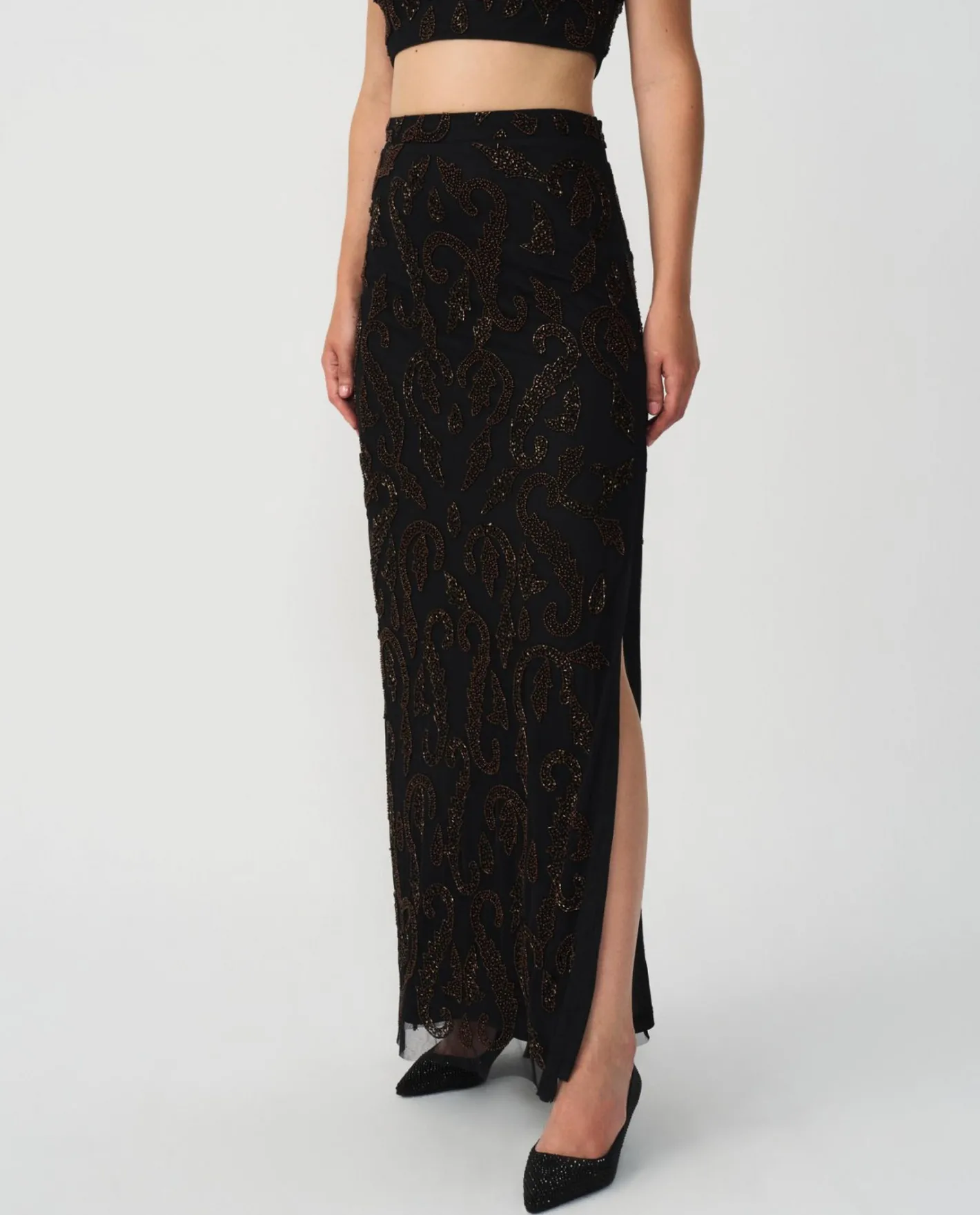 Cuplé Conjunto Top Falda Gasa Negro^Mujer Faldas