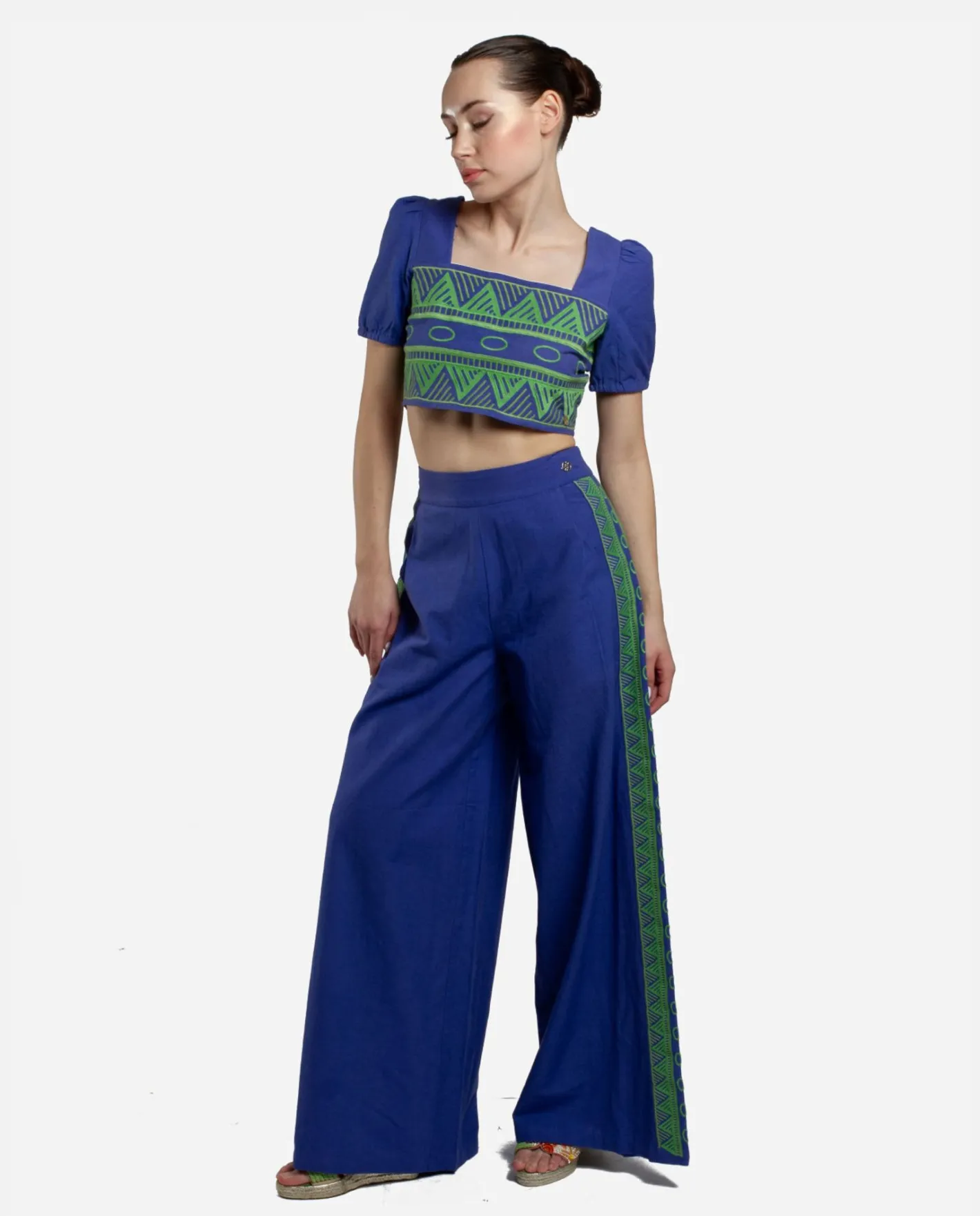 Cuplé Crop Top Manga Algodon Azul^Mujer Camisas Y Tops