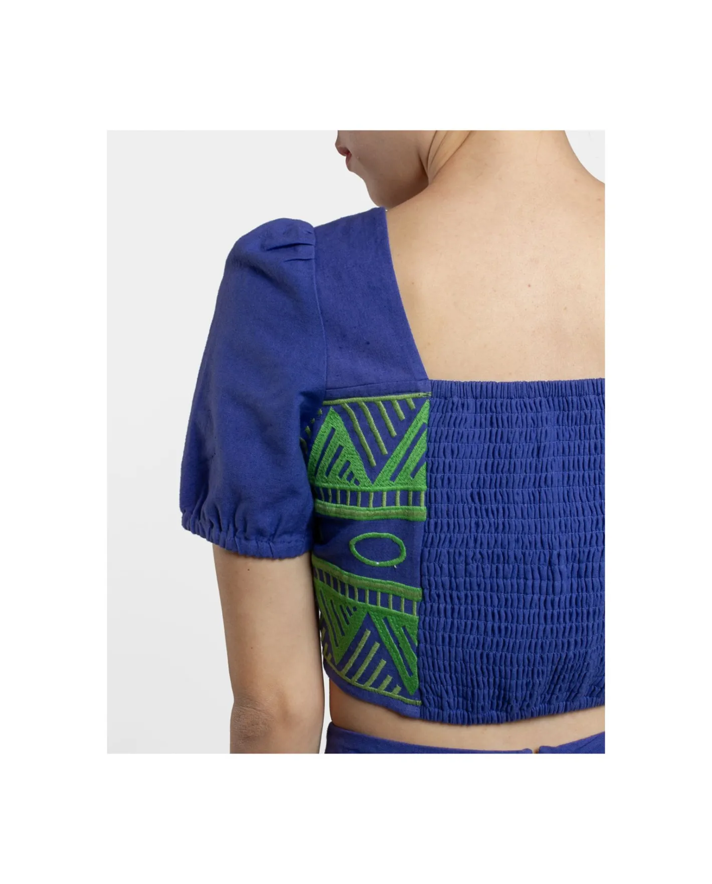 Cuplé Crop Top Manga Algodon Azul^Mujer Camisas Y Tops