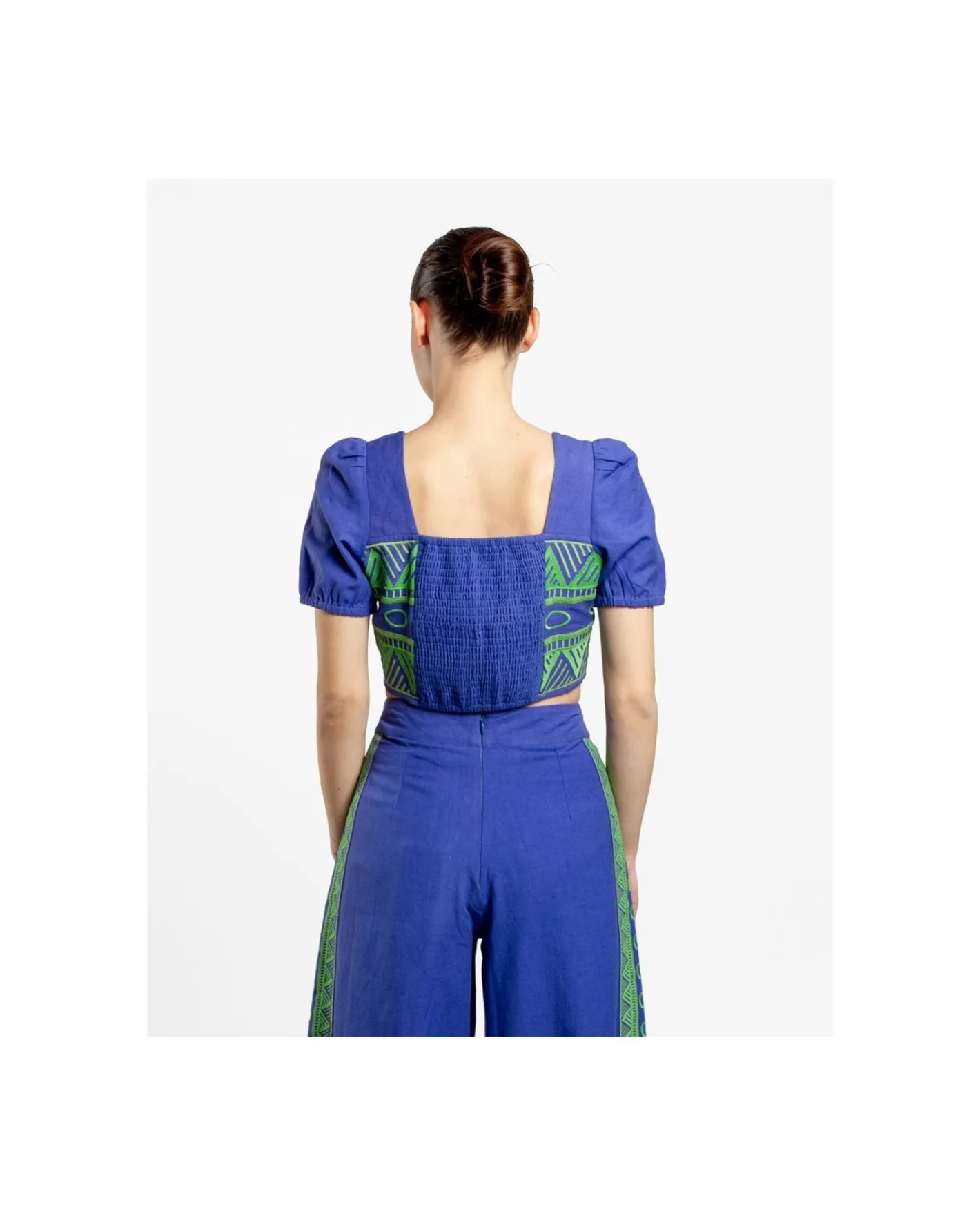 Cuplé Crop Top Manga Algodon Azul^Mujer Camisas Y Tops