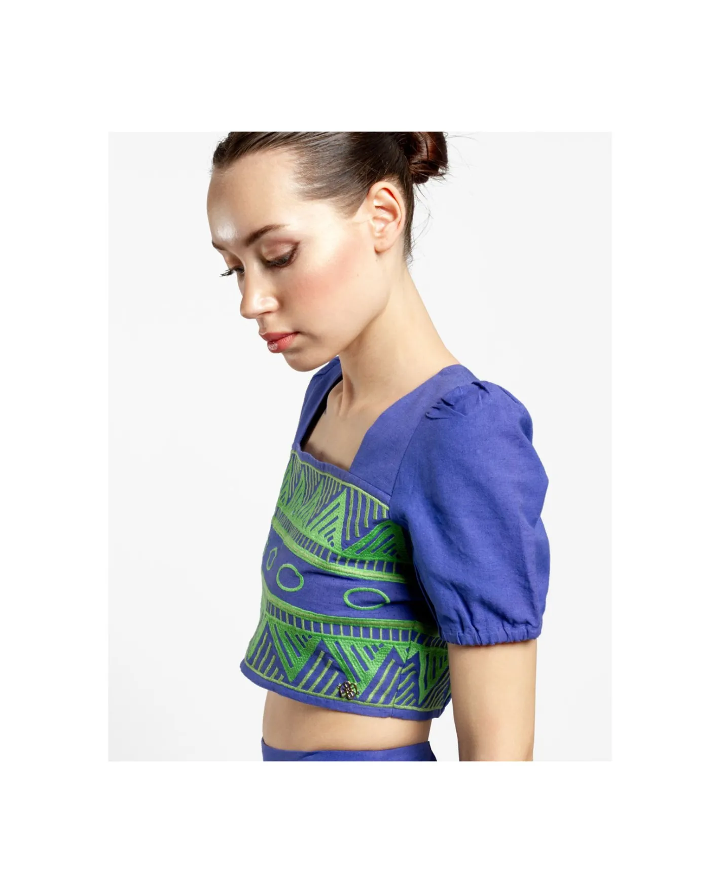 Cuplé Crop Top Manga Algodon Azul^Mujer Camisas Y Tops