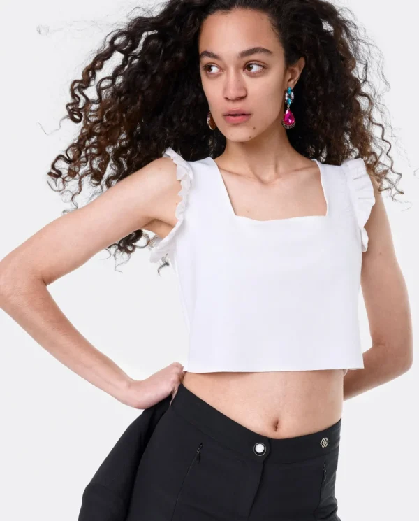 Cuplé Crop Top Volante Neopreno Blanco^Mujer Camisas Y Tops
