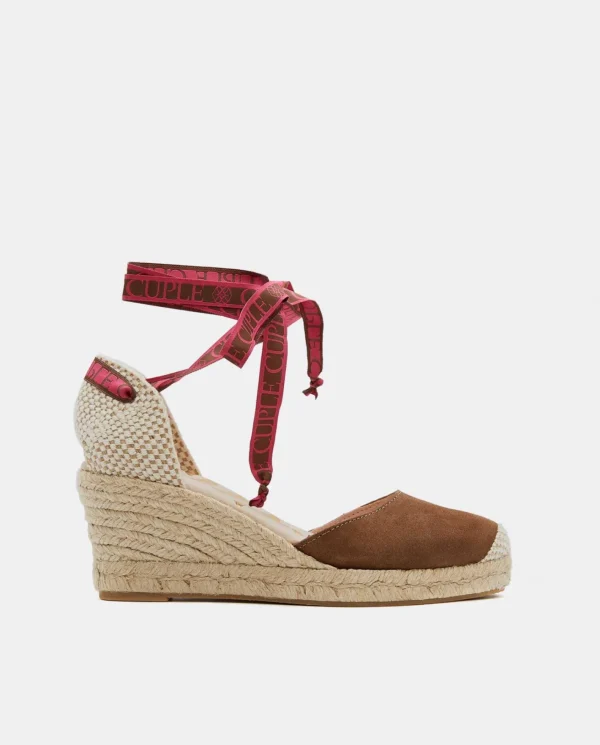 Cuplé Cuna Yute Con Cintas Serraje Marron^Mujer Cuñas