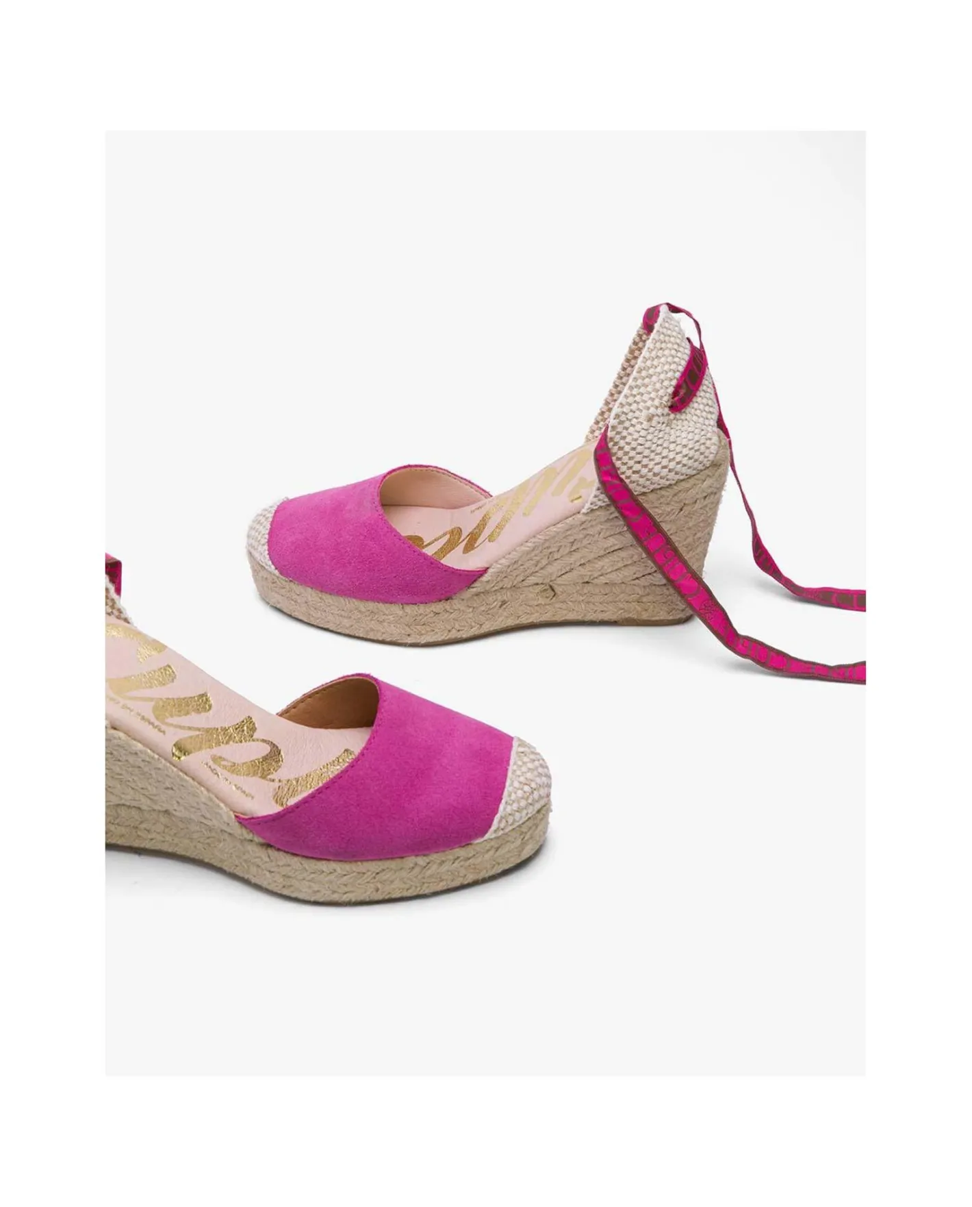 Cuplé Cuna Yute Con Cintas Serraje Fucsia^Mujer Cuñas