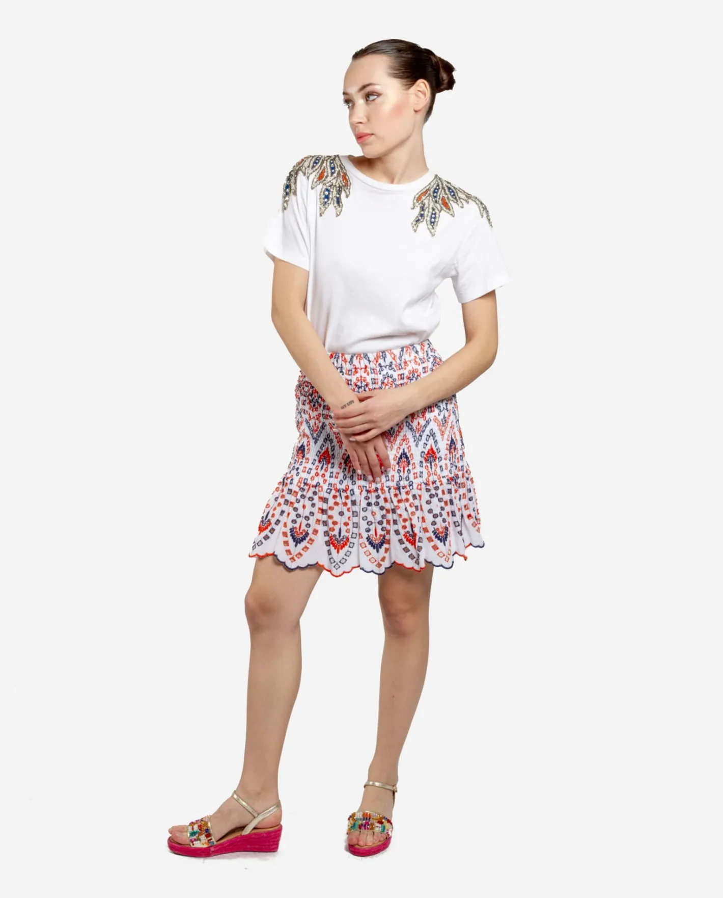Cuplé Falda Cintura Fruncida Algodon Multicolor^Mujer Faldas