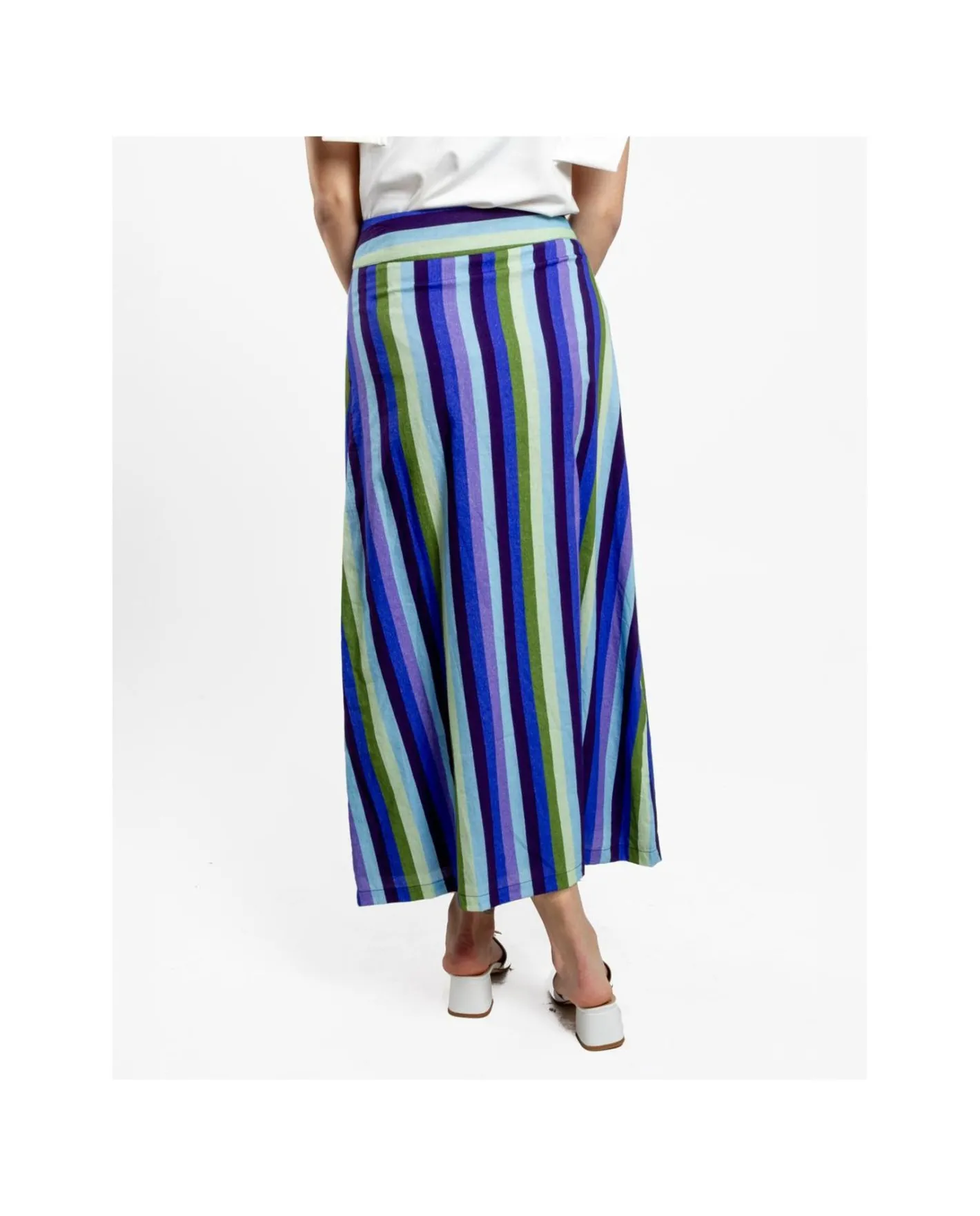 Cuplé Maxi Falda Botones Bord. Algodon Rayas Azul^Mujer Faldas