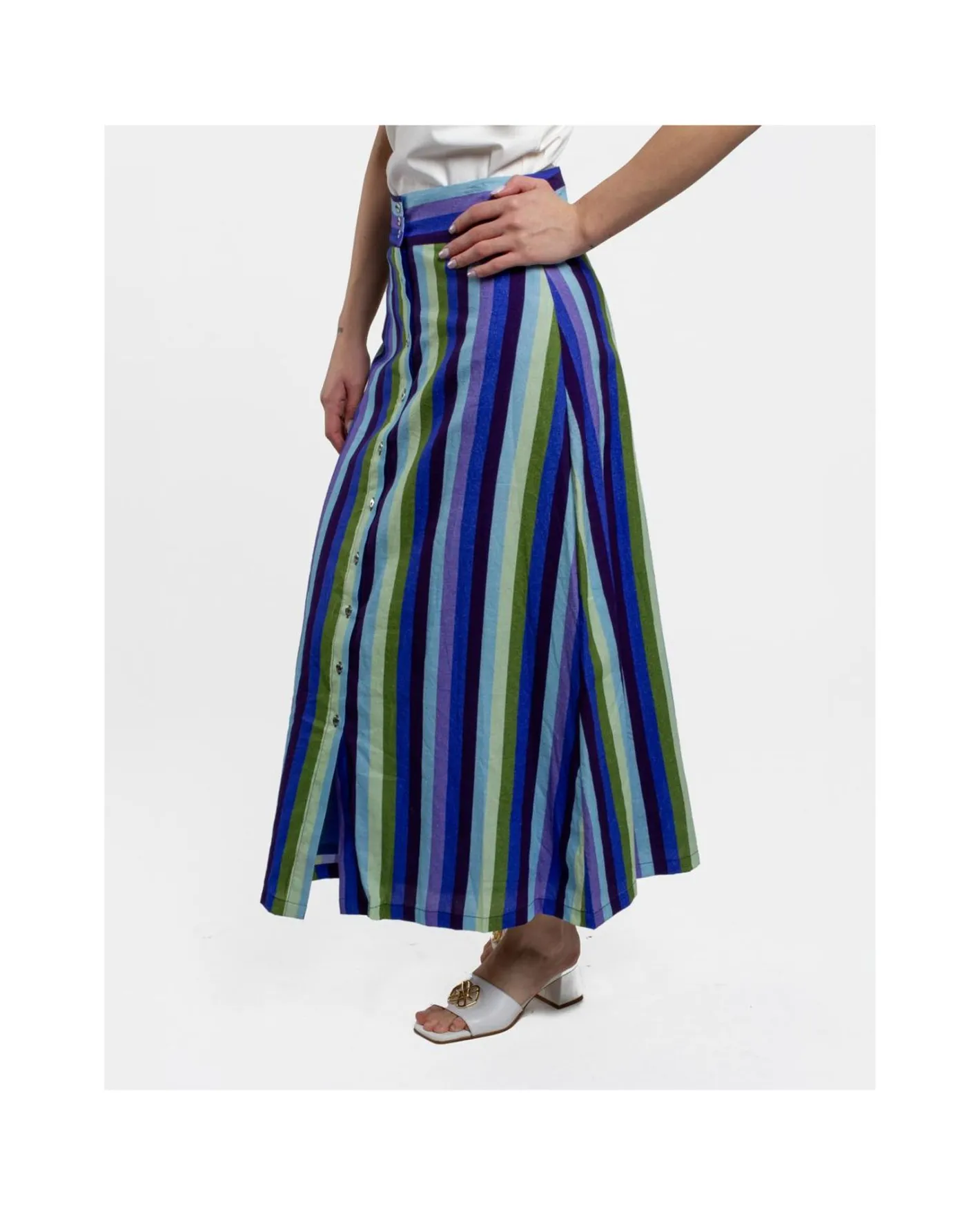 Cuplé Maxi Falda Botones Bord. Algodon Rayas Azul^Mujer Faldas