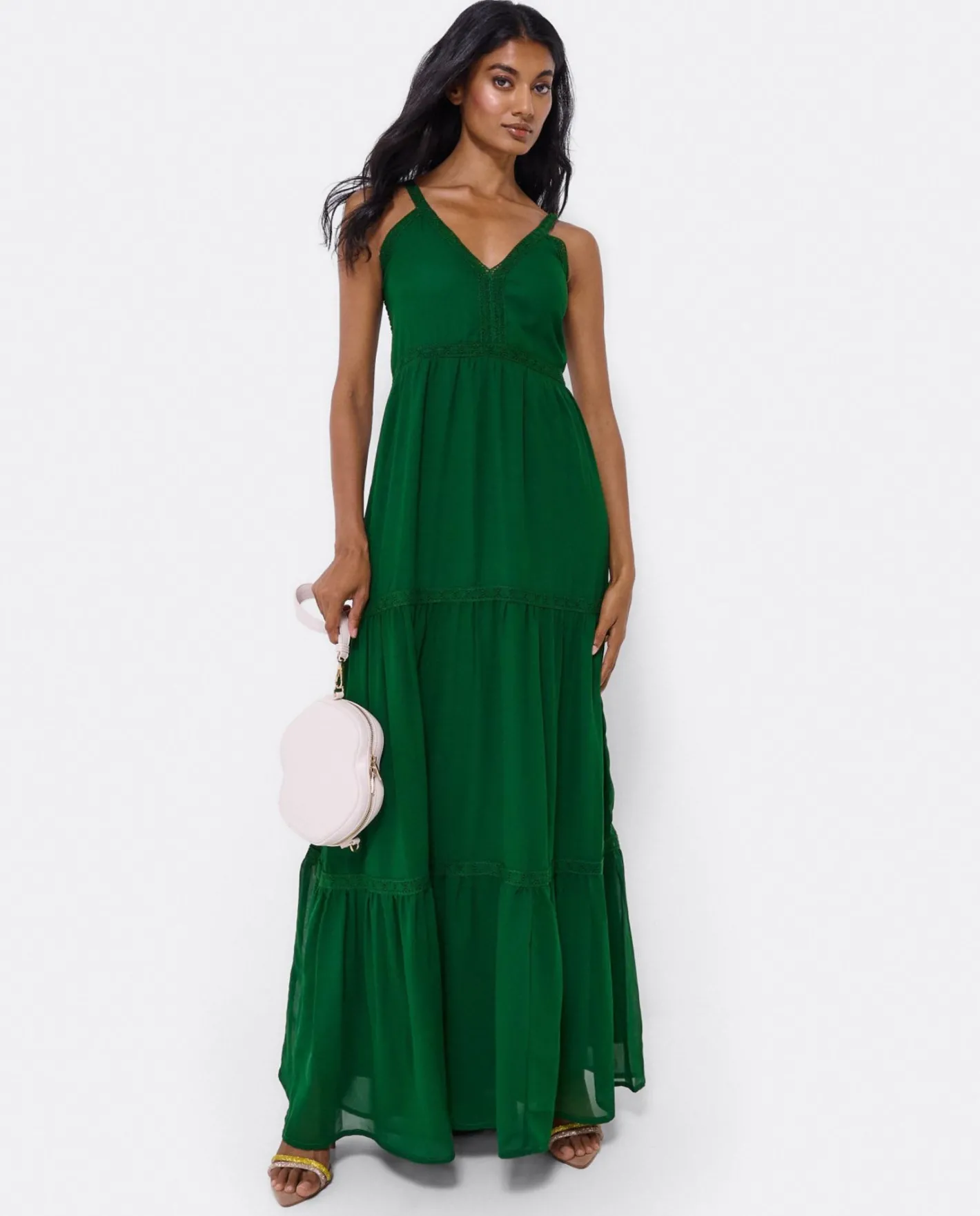 Cuplé Maxi Vestido Tirantes Encaje Algodon Verde^Mujer Vestidos