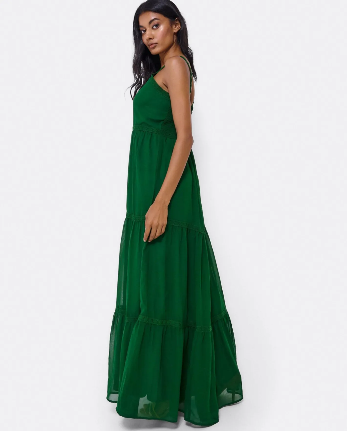 Cuplé Maxi Vestido Tirantes Encaje Algodon Verde^Mujer Vestidos