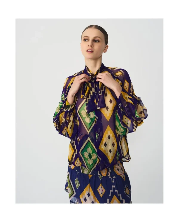 Cuplé Maxiblusa Romantica Gasa Geometrico Azul^Mujer Camisas Y Tops