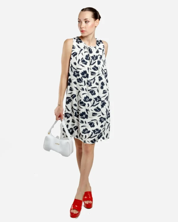 Cuplé Mini Vestido Escote Pliegues Viscosa Estampado Flo^Mujer Vestidos